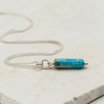 Bijou by SAM Mia necklace featuring a turquoise jasper cylinder bead on a delicate sterling silver chain.