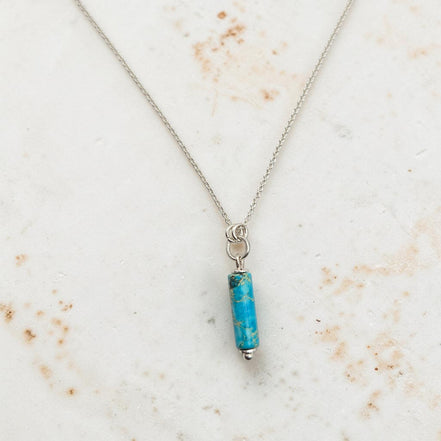 Bijou by SAM Mia necklace featuring a turquoise jasper cylinder pendant on a delicate sterling silver chain.