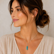 Bijou by SAM Mia necklace featuring a turquoise jasper cylinder pendant on a delicate sterling silver chain