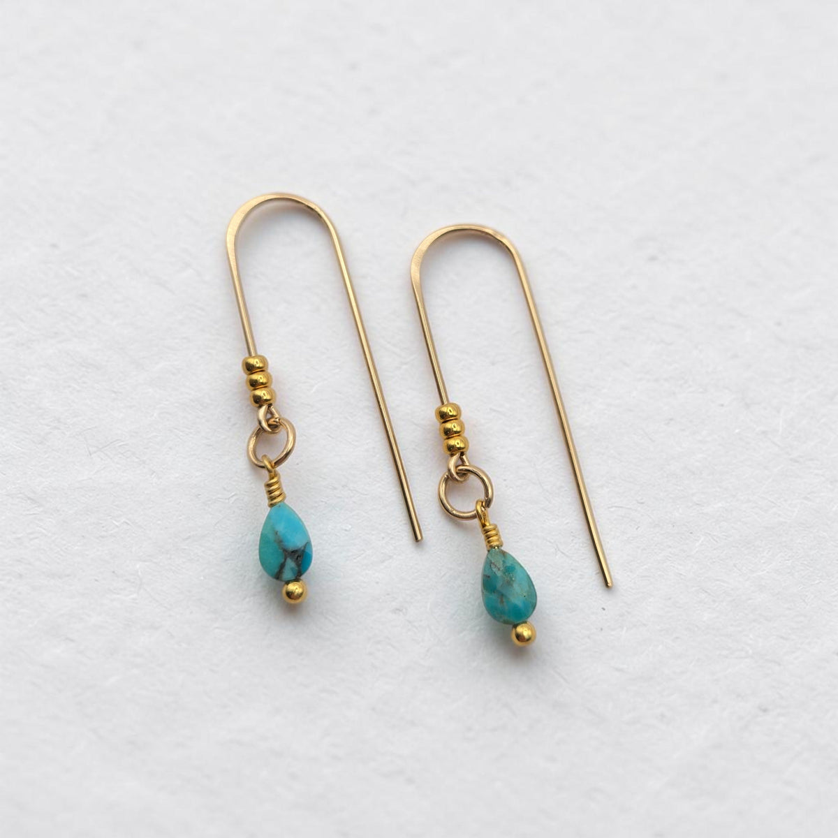 Bijou by SAM handcrafted 14k gold fill threader earrings featuring genuine teardrop turquoise gemstones