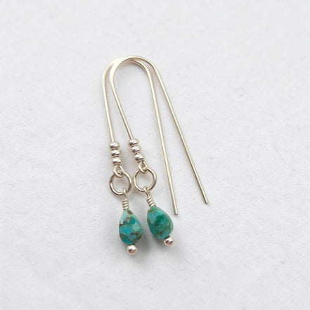 Bijou by SAM handcrafted sterling silver threader earrings featuring genuine teardrop turquoise gemstones.