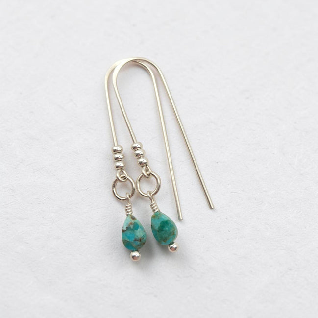 Bijou by SAM handcrafted sterling silver threader earrings featuring genuine teardrop turquoise gemstones.