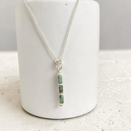 Bijou by SAM Mother Earth necklace with teal African Turquoise tube beads on a delicate sterling silver chain.