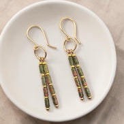 Bijou by SAM Forest Floor earrings featuring green and pink Unakite tube beads with 14k gold fill accents.