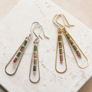 Bijou by SAM Forest Floor teardrop earrings with green and pink Unakite beads in gold fill and sterling silver.