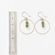 Bijou by SAM handmade gold hoop earrings featuring a delicate stack of deep green square-cut Vesuvianite gemstones.