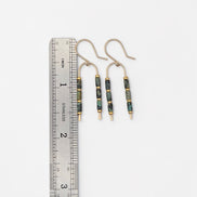 Bijou by SAM wishbone earrings featuring African Turquoise tube stones and 14k gold fill wire measured against a ruler.