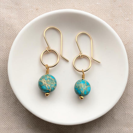 Coin - Gold and Turquoise Dangle Earrings