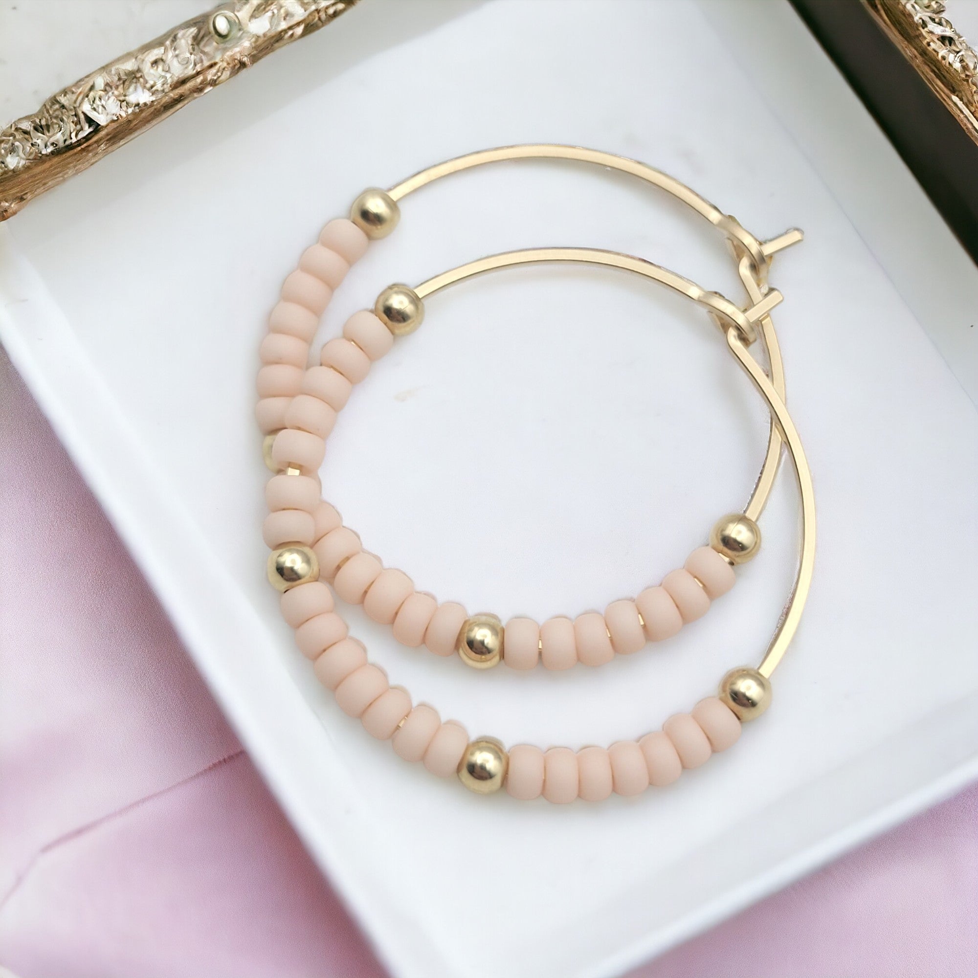 Boho - Gold Hoops with Pale Pink  Etsy   