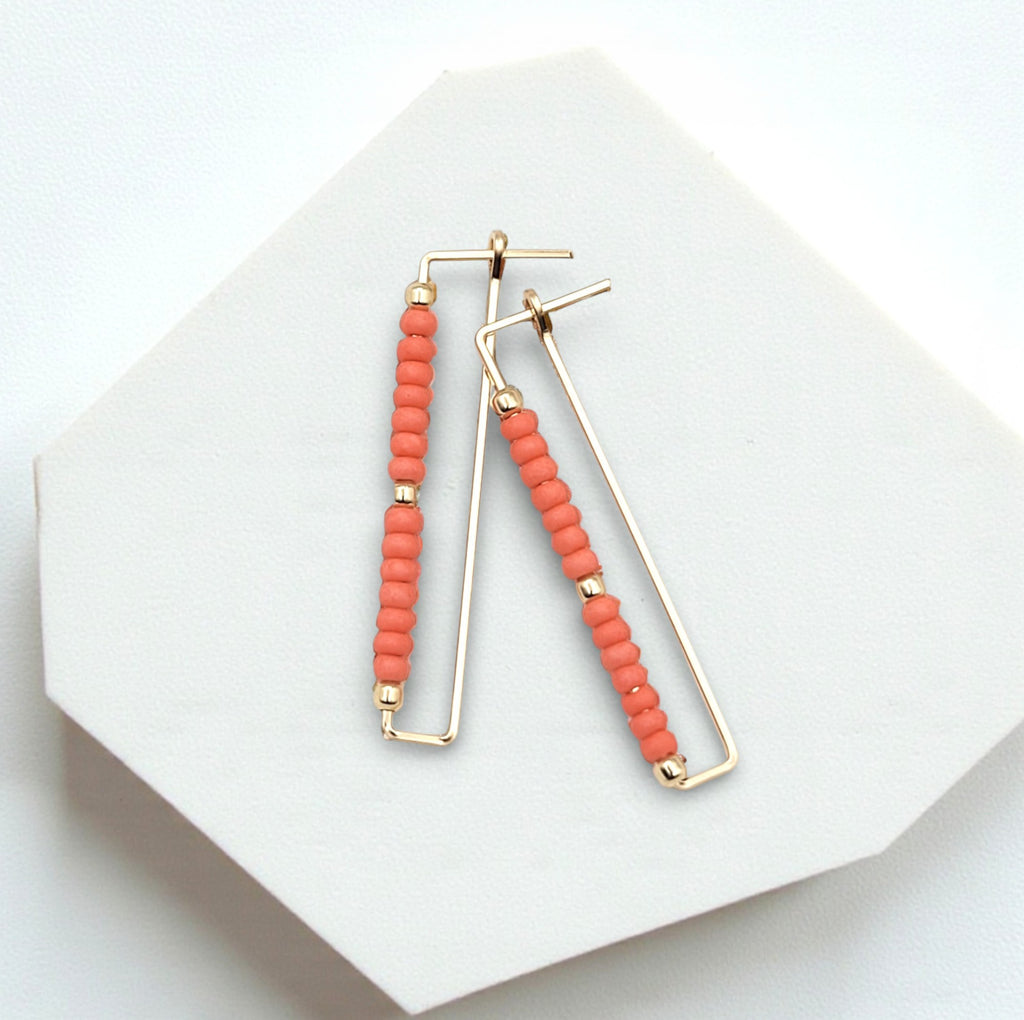 True - Rectangle Gold & Coral Earrings Bijou by SAM