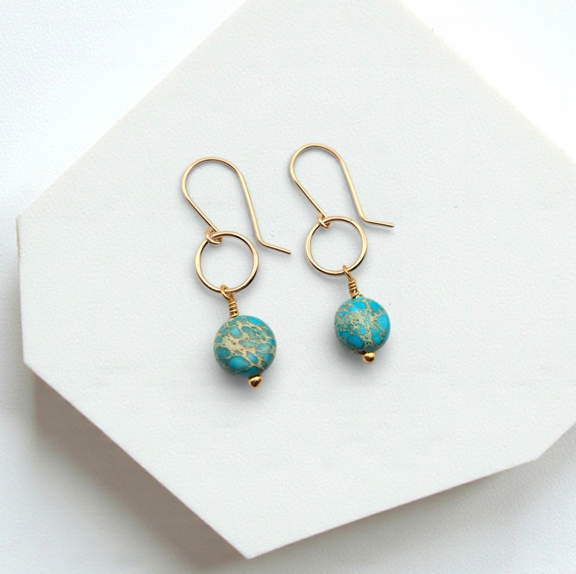 Coin - Gold and Turquoise Dangle Earrings Earrings Bijou by SAM Gold-plated