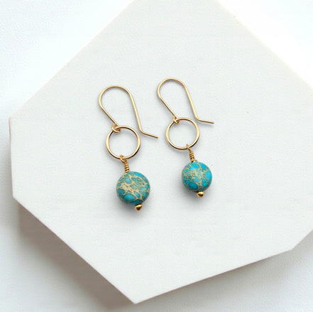 Coin - Gold and Turquoise Dangle Earrings Earrings Bijou by SAM Gold-plated