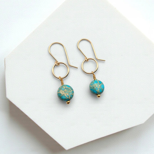 Coin - Gold and Turquoise Dangle Earrings Earrings Bijou by SAM Gold-plated