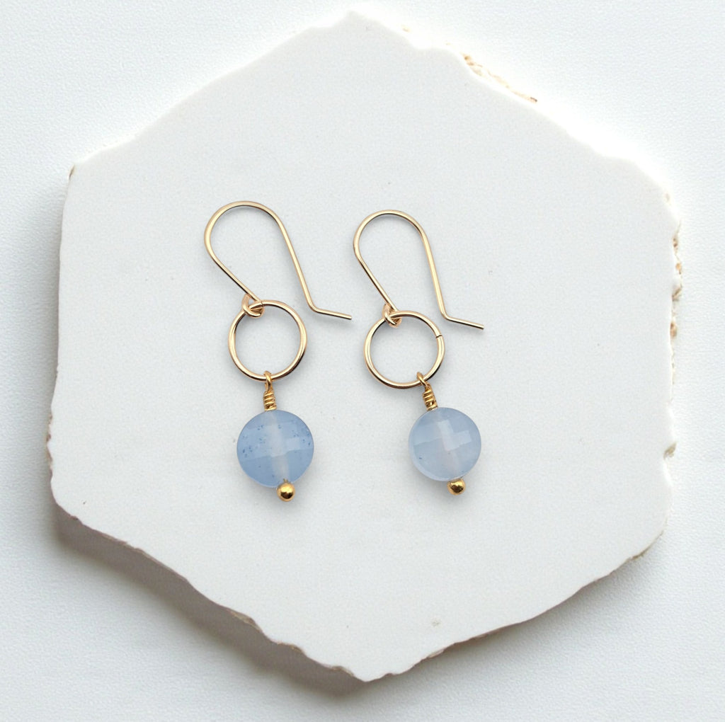 Coin - Gold and Aquamarine Dangle Earrings Earrings Bijou by SAM