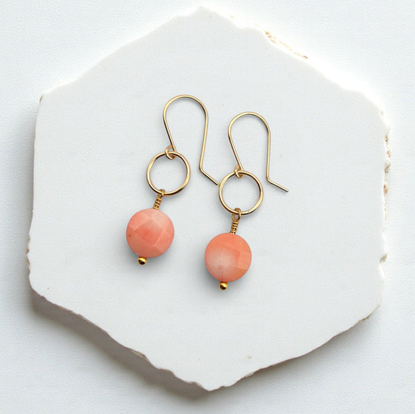 Coin - Gold and Pink Bamboo Coral Dangle Earrings Earrings Bijou by SAM