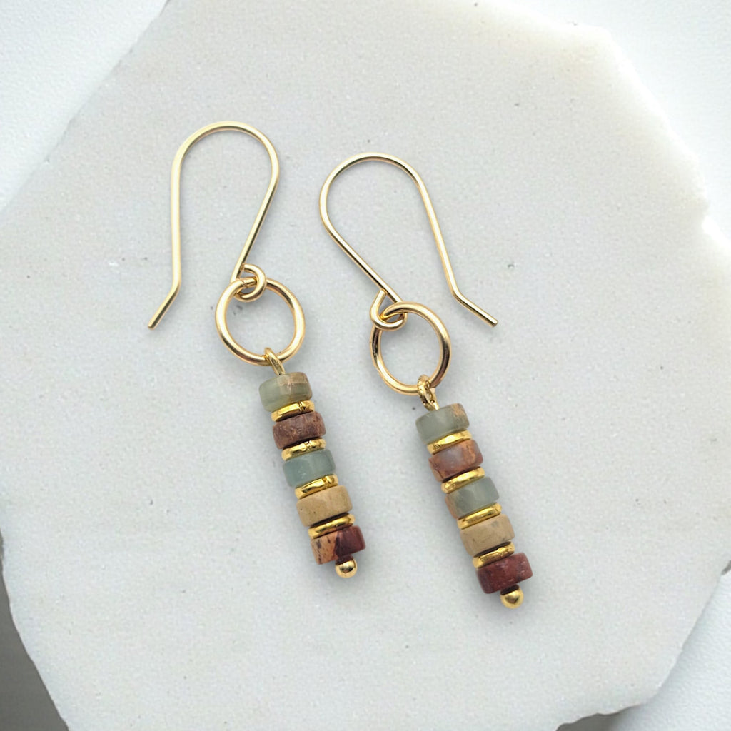 Jasper and Gold Dangle Earrings, Earth Tone Beaded Earrings Etsy