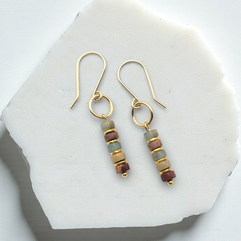 Jasper and Gold Dangle Earrings, Earth Tone Beaded Earrings Etsy