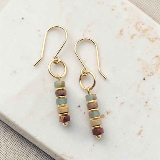 Jasper and Gold Dangle Earrings, Earth Tone Beaded Earrings
