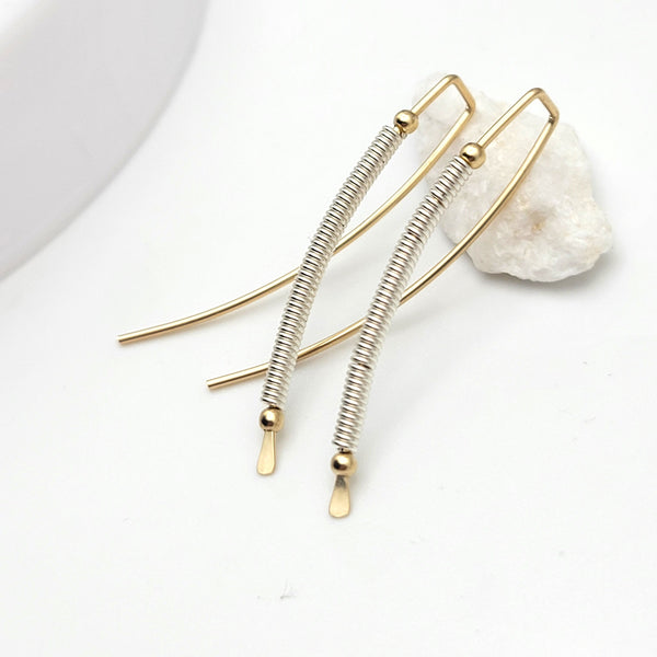 Lucky - Gold and Silver Coil Wishbone Earrings Earrings Bijou by SAM   