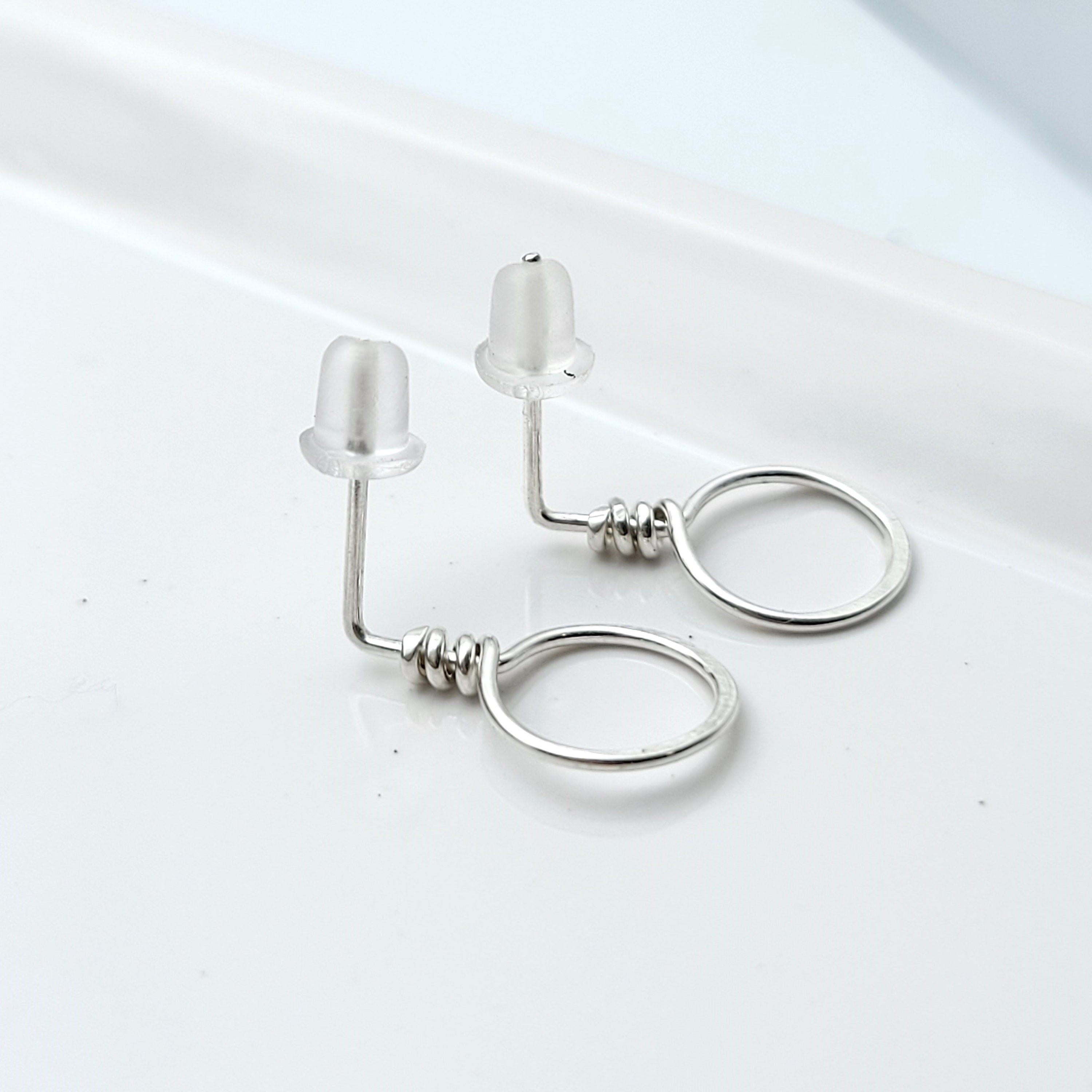 Handmade Sterling Silver Hoop Stud Earrings: Hammered Circle Studs Bijou by SAM