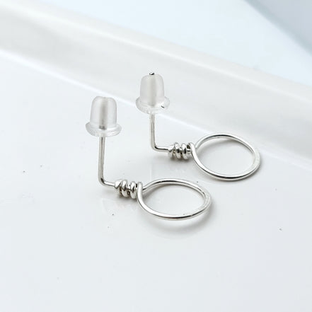 Handmade Sterling Silver Hoop Stud Earrings: Hammered Circle Studs Bijou by SAM