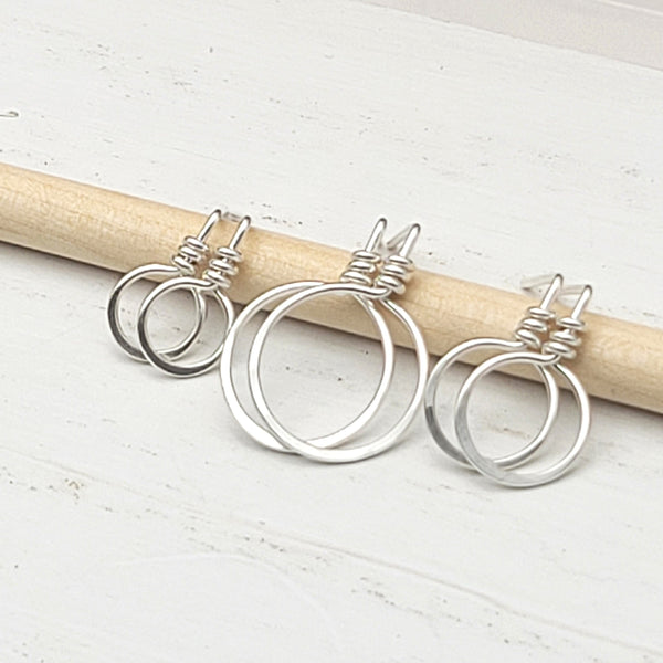 Handmade Sterling Silver Hoop Stud Earrings: Hammered Circle Studs Bijou by SAM