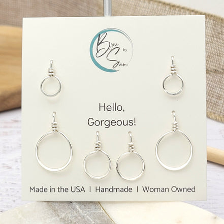 Handmade Sterling Silver Hoop Stud Earrings: Hammered Circle Studs Bijou by SAM