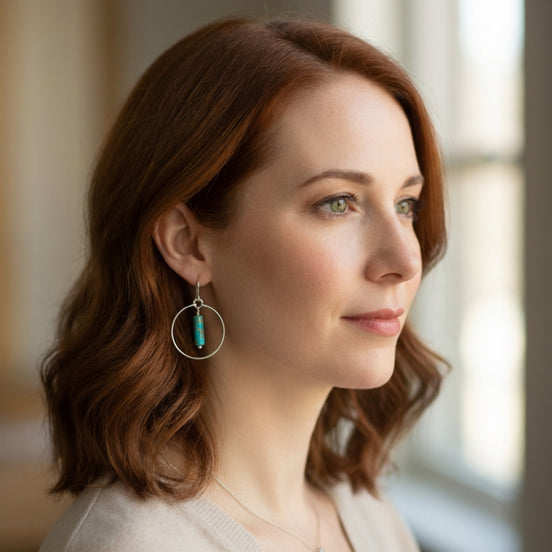 Mystique - Silver Hoop Earrings with Turquoise