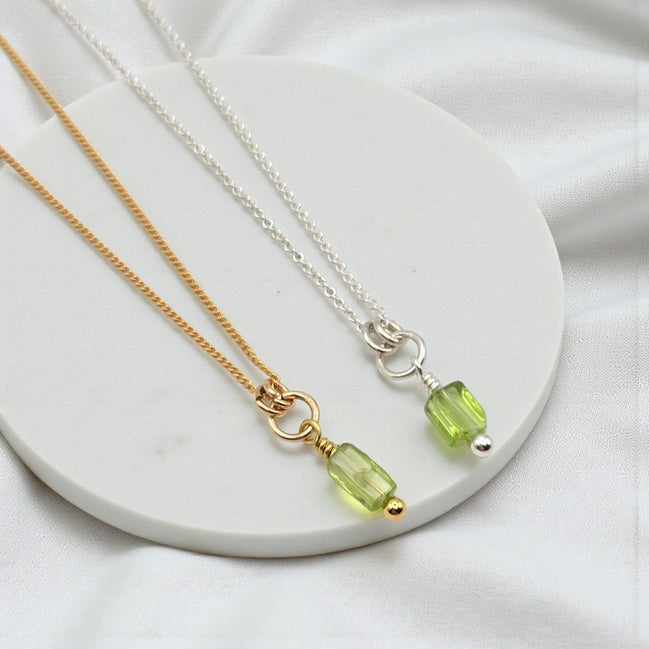 Petite Peridot Necklace - Silver or Gold Necklace Bijou by SAM Gold Fill
