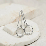 handmade silver beaded threader earrings with five silver beads