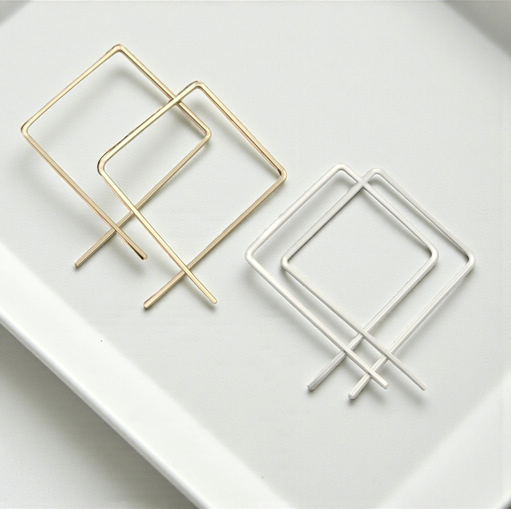 True - Gold or Silver Square Threader Hoops Earrings Bijou by SAM