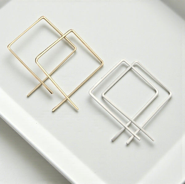 True - Gold or Silver Square Threader Hoops Earrings Bijou by SAM