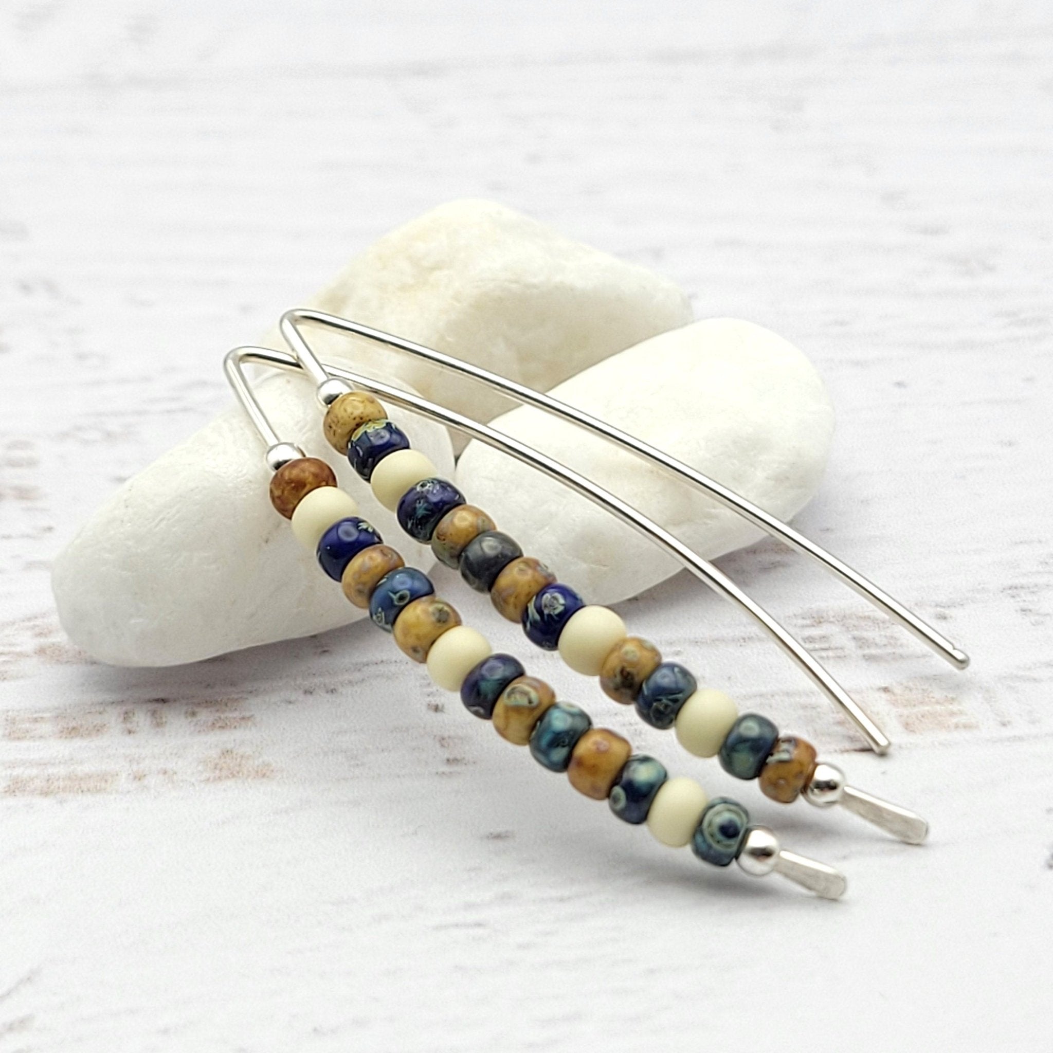 Wish - Silver, Tan & Blue Earrings Bijou by SAM   