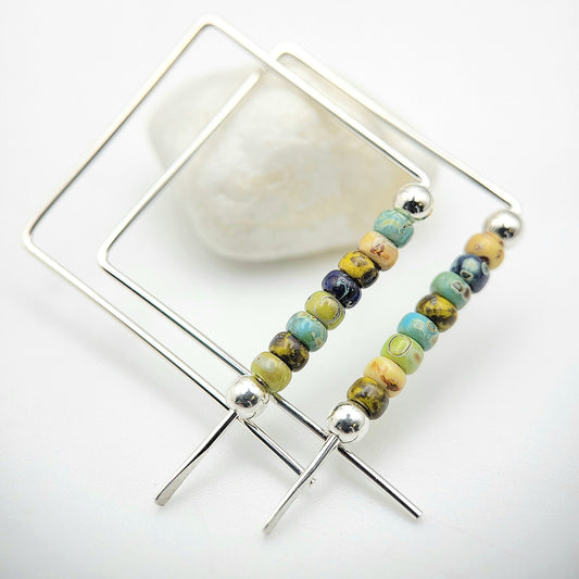 True - Colorful Silver Square Hoops Earrings Bijou by SAM   