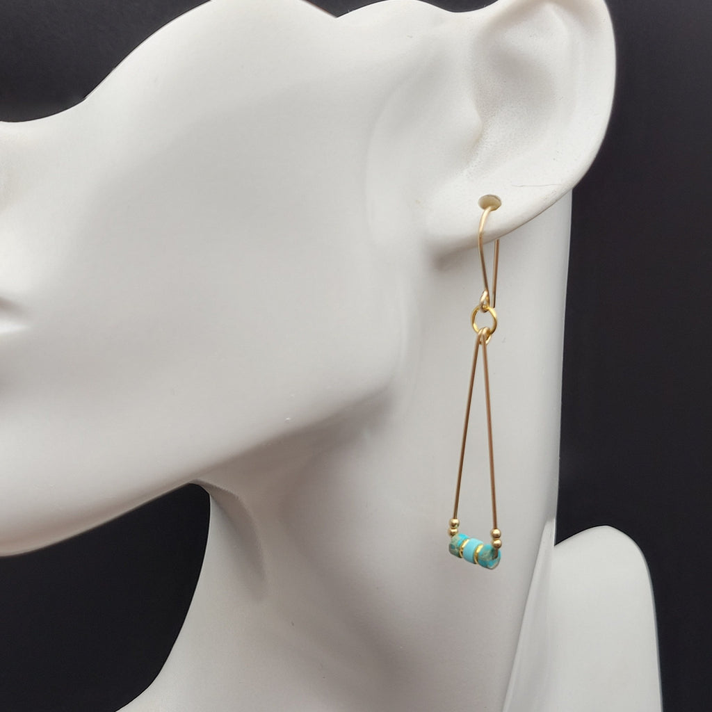 Gold and Turquoise Triangle Dangle Earrings Earrings Bijou by SAM   