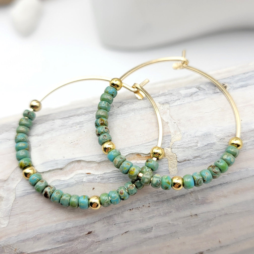 Boho - Gold & Turquoise Boho Hoops Earrings Bijou by SAM   