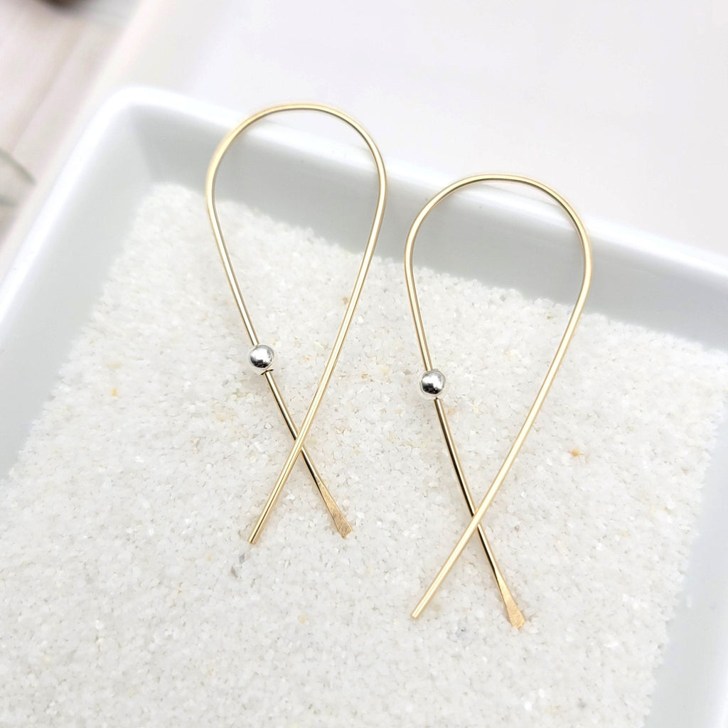 Gold Wishbone Threader Earrings -Earrings- Bijou by SAM