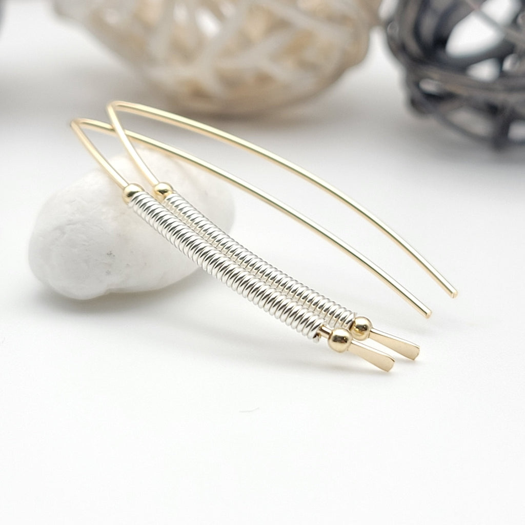 Wish - Gold & Silver Coil Threaders Earrings Bijou by SAM   