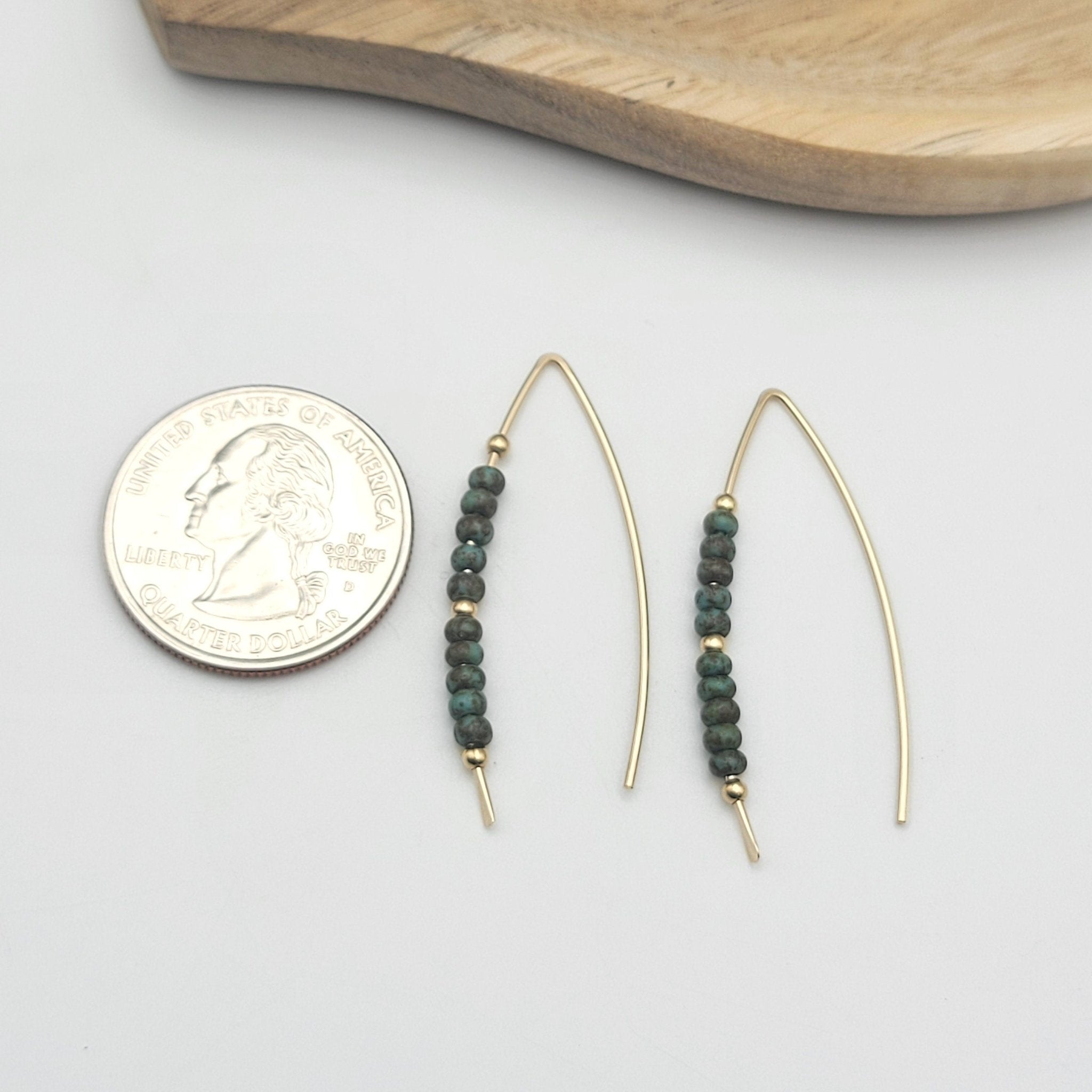 Wish - Dark Green & Gold Threaders Earrings Bijou by SAM   