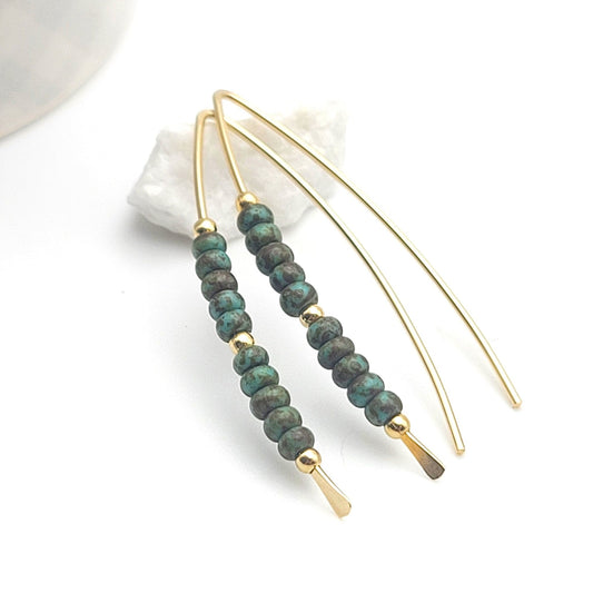 Wish - Dark Green & Gold Threaders Earrings Bijou by SAM   