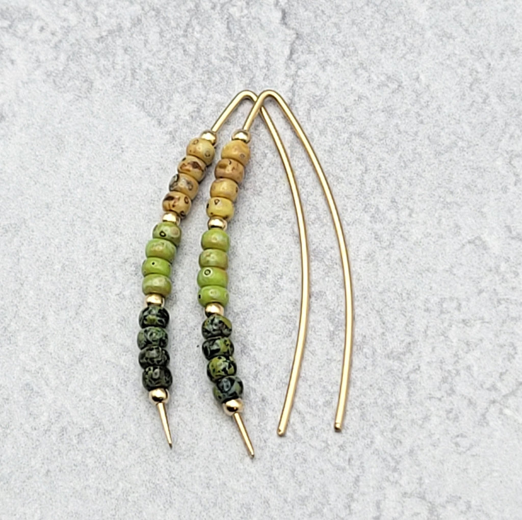 Handmade Threader Minimalist Earrings with Green Miyuki Seed Beads -Earrings- Bijou by SAM