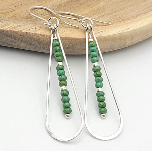 Harley - Silver & Green Turquoise Seed Beads Earrings Bijou by SAM   