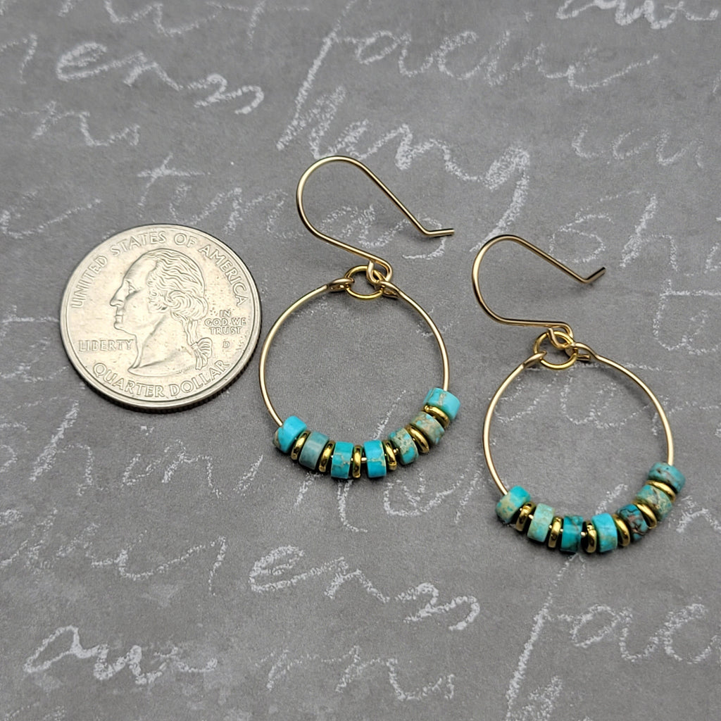 Boho - Turquoise & Gold Hoop Earrings Etsy   