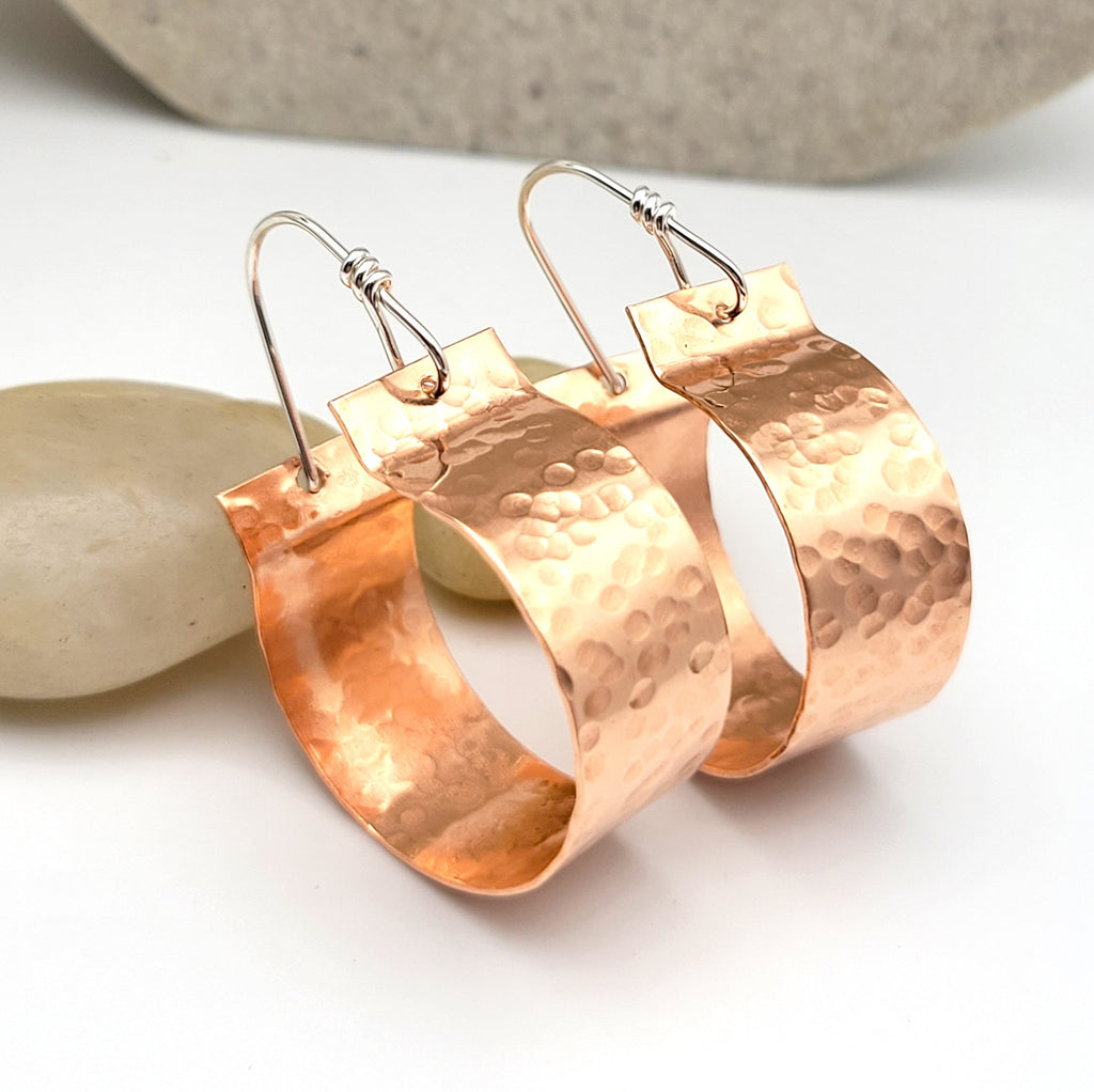 Hammered copper hoop earrings, large copper hoops, rose gold hoops, shiny copper earrings, copper boho earrings Earrings Etsy   