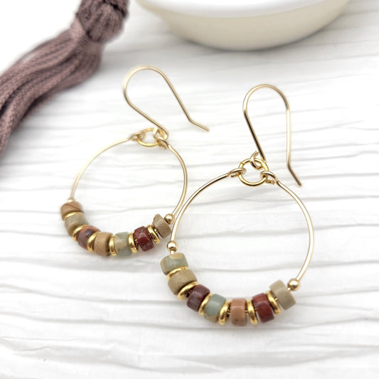 Boho - Earth Tone Jasper & Gold Earrings Etsy   