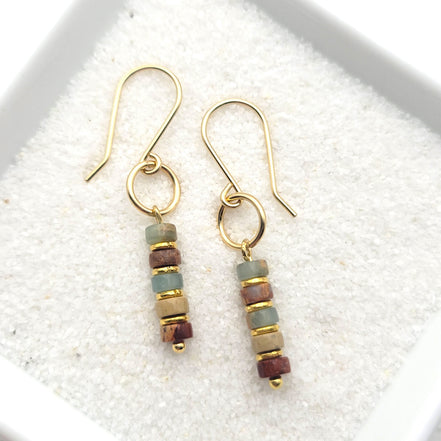 Jasper and Gold Dangle Earrings, Earth Tone Beaded Earrings  Etsy   