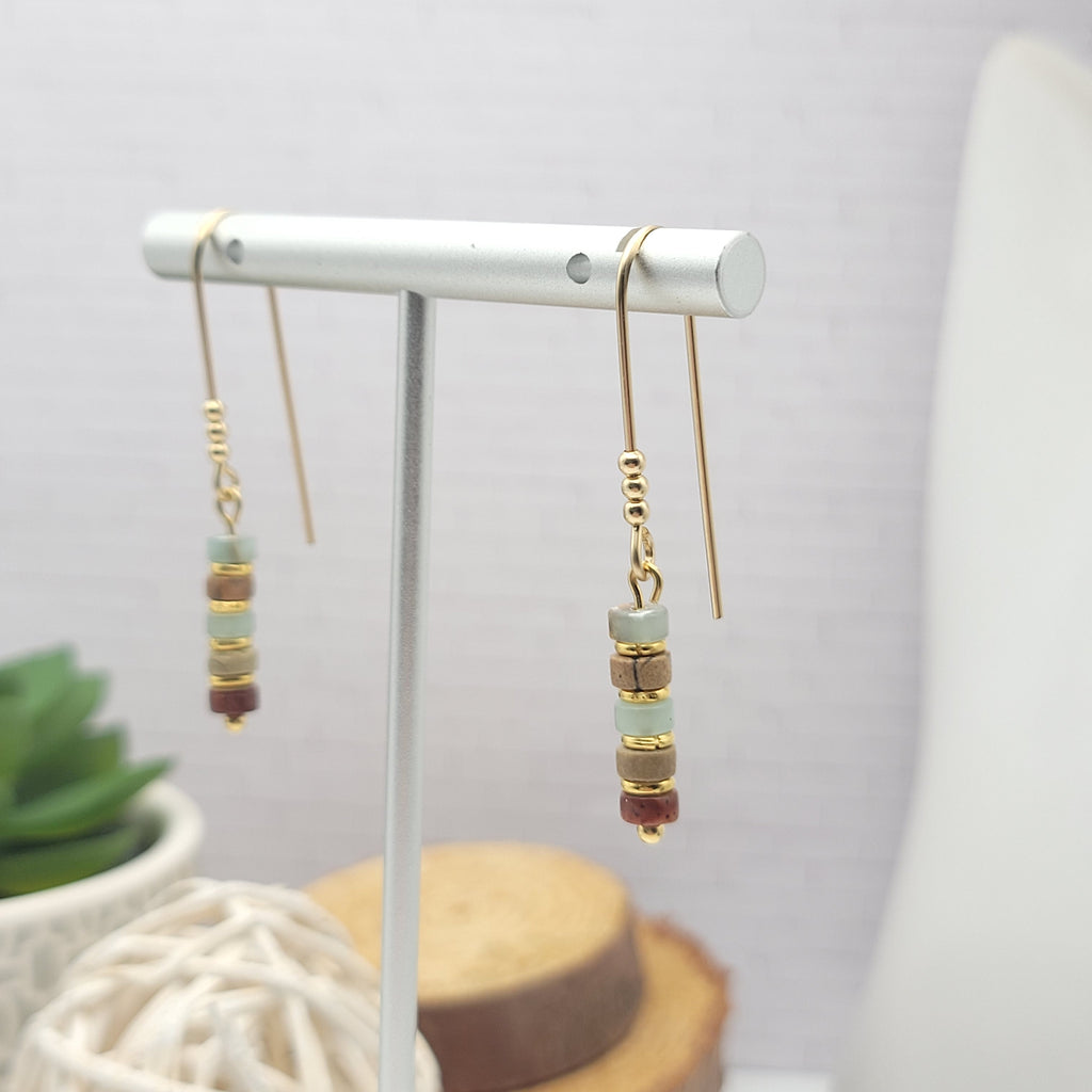 Gold Beaded Earrings, Jasper Dangle Earrings Earrings Etsy   