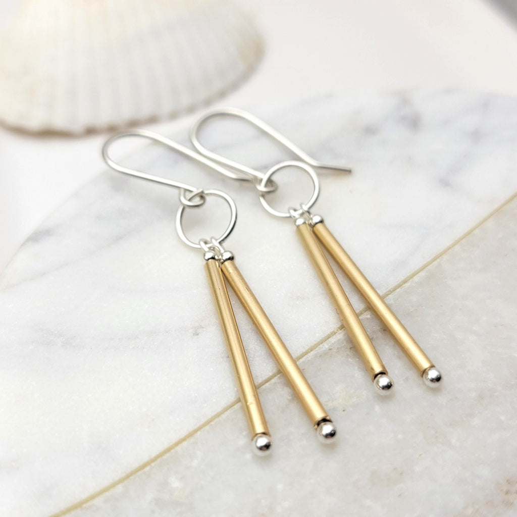 Double Gold Bar Earrings Earrings Etsy   