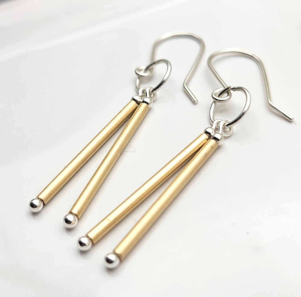 Double Gold Bar Earrings Earrings Etsy   