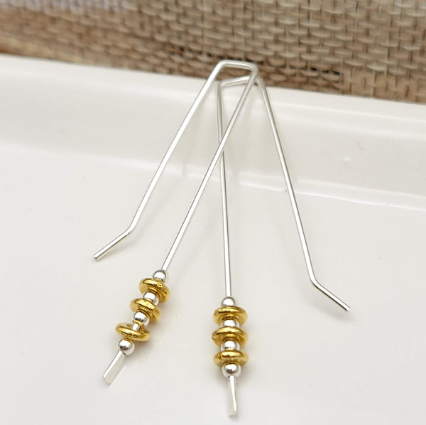 Luxe - Silver & Gold Bead Long Threaders Earrings Etsy   